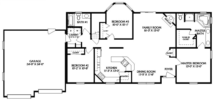 Floorplan of modular home Geneva - 3 bed 2 bath
