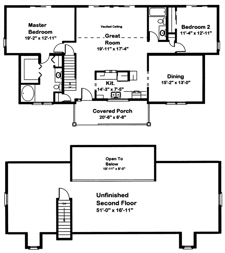 Floorplan of modular home Monterey - 2 bed 2 bath